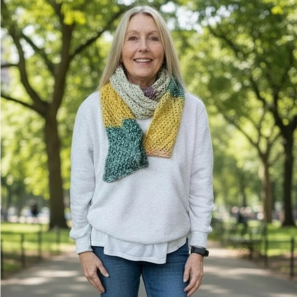 Scarf Hand Crafted Yellow Green Purple Orange Knit Acrylic